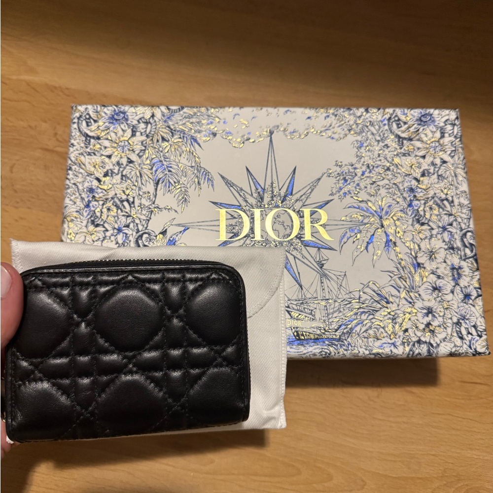 Lady Dior Black Lambskin Quilted Small Wallet NWT